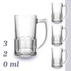 Kit 6 Canecas Chopp 320ml Vidro Copos Cerveja