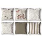 Kit 6 Capa de Almofada 40 x 40 Estampadas Vintage Bike Caqui - Enxoval Vip