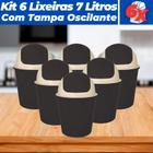 Kit 6 Cesto De Lixo Lixeira c/ Tampa Basculante 7L de 37cm