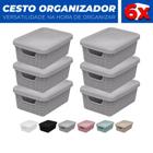 Kit 6 Cestos Caixas Organizador Tampa Armário Gaveta 19x13