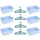 Kit 6 Cestos Multiuso Decorativo e 20 Cabides Infantis Azul - 123 Organizei