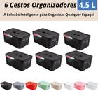 Kit 6 Cestos Organizadores c/Tampa Rattan 4,5 litros Multiuso Ideal para armário e gavetas LP HOUSE