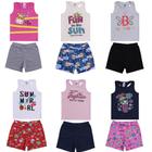 Kit 6 Conjuntos de Menina Peças de Calor Verão Em Algodão Moda Infantil Regatas e Shorts