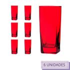 Kit 6 Copos Luxo 320ml Texas Vidro Vermelho Grosso Água