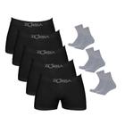 Kit 6 Cuecas Boxer Algodão Zorba Preto + 3 Pares de Meias