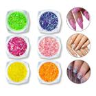 Kit 6 Glitter Flocado Decoração Unhas Encapsulada Gel Fibra