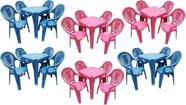 Kit 6 Jogos Mesas Cadeiras Infantil Estudo Creche Azul/rosa