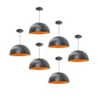 Kit 6 Luminária Pendente Meia Lua 24cm Com Interior Laranja Fiação 110/220v - Luminárias Navarro