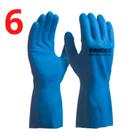 Kit 6 Luva Látex Anti Alergica Forro Verniz Azul Limpeza - HANDEX