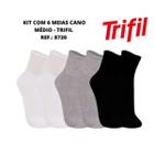 Kit 6 Pares Meias Esportivas Trifil Cano Médio Algodão Punho Soft Ajuste Perfeito Calcanhar Verdadeiro