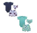 Kit 6 Pçs Body + Short + Babador Enxoval Roupa Bebê Algodão