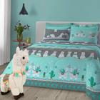 Kit 6 Peças Cobre Leito + Lençol Cama Casal Infantil Lhama