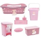 Kit 6 peças Quarto Bebê kit Higiene Cesto Organizador Caixa Rattan Lixeira Balde Infantil - Monte Líbano