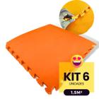 Kit 6 Peças Tapete Infantil Placa EVA Estilo Tatame 50x50cm 10mm (1,5m²) Emborrachado p/ Crianças Bebes Exercícios c/ Encaixe + Bordas Acabamento - Kozi