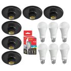 Kit 6 Plafonier Preto + 6 Lâmpadas Led A70 Branco Frio