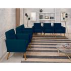 Kit 6 Poltronas Decorativas Escritório Sala Recepção Larah Suede Azul Marinho - Visan