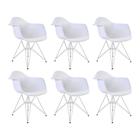 Kit 6 Poltronas Eames Eiffel Branca com Braço Daw Ferro Branco - CASA PRIME