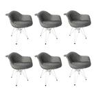 Kit 6 Poltronas Jantar Eames Eiffel Estofadas Cinza Base Ferro Branco