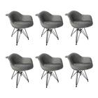 Kit 6 Poltronas Jantar Eames Eiffel Estofadas Cinza Base Ferro Preto