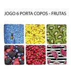 Kit 6 Porta Copos com as Estampas Vibrantes de Frutas Florais Quadrado
