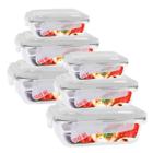 Kit 6 Potes de Vidro Hermetico 3 Tamanhos Retangular Marmita