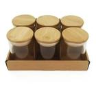 Kit 6 Potes Vidro 150Ml Hermético Tampa Bambu - Telas E Telas Magazine