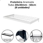 Kit 6 Prateleira Em Tela Aramada 60x30cm Tubo 20x30mm Trilho Branco