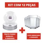 Kit 6 Pratos Fundos Astral Duralex + 6 Copos Americano 190ML