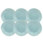 Kit 6 Pratos Porcelana Sobremesa Rustico Ryo Blue Bay Decorado 21,5cm Oxford