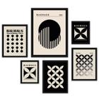 Kit 6 Quadros Abstratos Bauhaus Preto Bege - Com Vidro