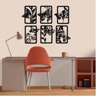 Kit 6 Quadros Borboletas 3D MDF Vazado Preto Decorativo Aplique Escultura Quarto Sala Enfeite Parede