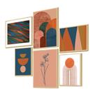 Kit 6 Quadros Decorativos Abstrato Boho Formas Ramos