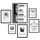 Kit 6 Quadros Decorativos Lavanderia - Madeira Branca com Vidro