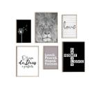 Kit 6 Quadros Decorativos Leão Frases Família Lar 89x85cm