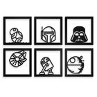 Kit 6 Quadros Decorativos Star Wars MDF Vazado 12x12cm