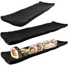 Kit 6 Travessas 24x7cm Estriada para Sushi em Melamina / Plastico Preta Bestfer