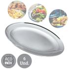 Kit 6 Travessas Oval Rasa Bandeja Para Porções Em Inox 25cm