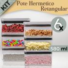 Kit 6 Un Potes Herméticos Retangulares 2600ml Paramount