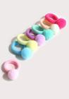 Kit 6 unidades de fecho com 4 mini elástico rabico infantil colorido com pompom fofo