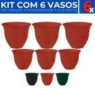 Kit 6 Vasos de Plástico Decorativo Plantas Dois Tamanhos