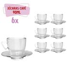 Kit 6 Xícaras Café Vidro 90mL C/ Pires Moderna Transparentec