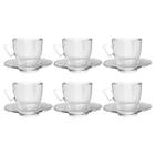Kit 6 Xícaras Chá e Café C/ Pires Vidro 220mL Transparente