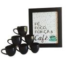 Kit 6 Xicaras Porcelana 95ml Preta e Quadro Com Moldura Café - AS Artesanato