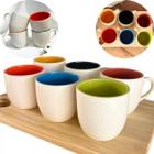 Kit 6 Xicaras Redonda Coloridas De Cerâmica 150ml-Jogo Xicara Café - Copo Capuccino Chá - Chicara Cha