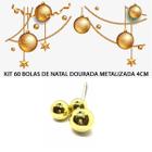 Kit 60 Bolas de Natal Dourado Enfeite Árvore Metalizada 4cm