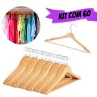 Kit 60 Cabides Luxo Em Madeira Natural Resistente Com Verniz Para Closet Roupa Adulto - Wincy