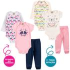 Kit 6pçs Body Calça Mijão Bebê Menina Atacado Gatinha Panda