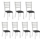 Kit 7 cadeiras Laura cromada para cozinha-assento preto
