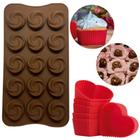 Kit 7 Forminhas de Silicone Coracao Cupcake / Muffin e Flores para Bombom / Trufas