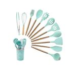 Kit 7 Peças Talheres Silicone Cb Madeira Utensílios Premium - Ke Home